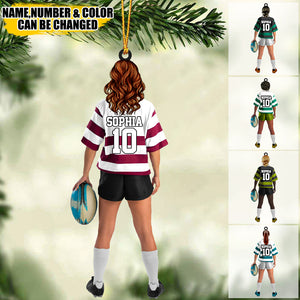 Personalized Rugby Female/Girl/Woman Player Acrylic Christmas / Car Ornament - Gift For Rugby Players