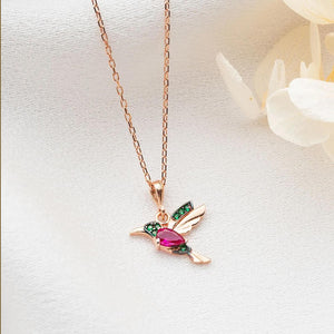 Colorful Tiny Hummingbird Necklace - Gift For Bird Lovers