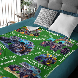 Personalized Name Monster Trucks Blanket for Kids