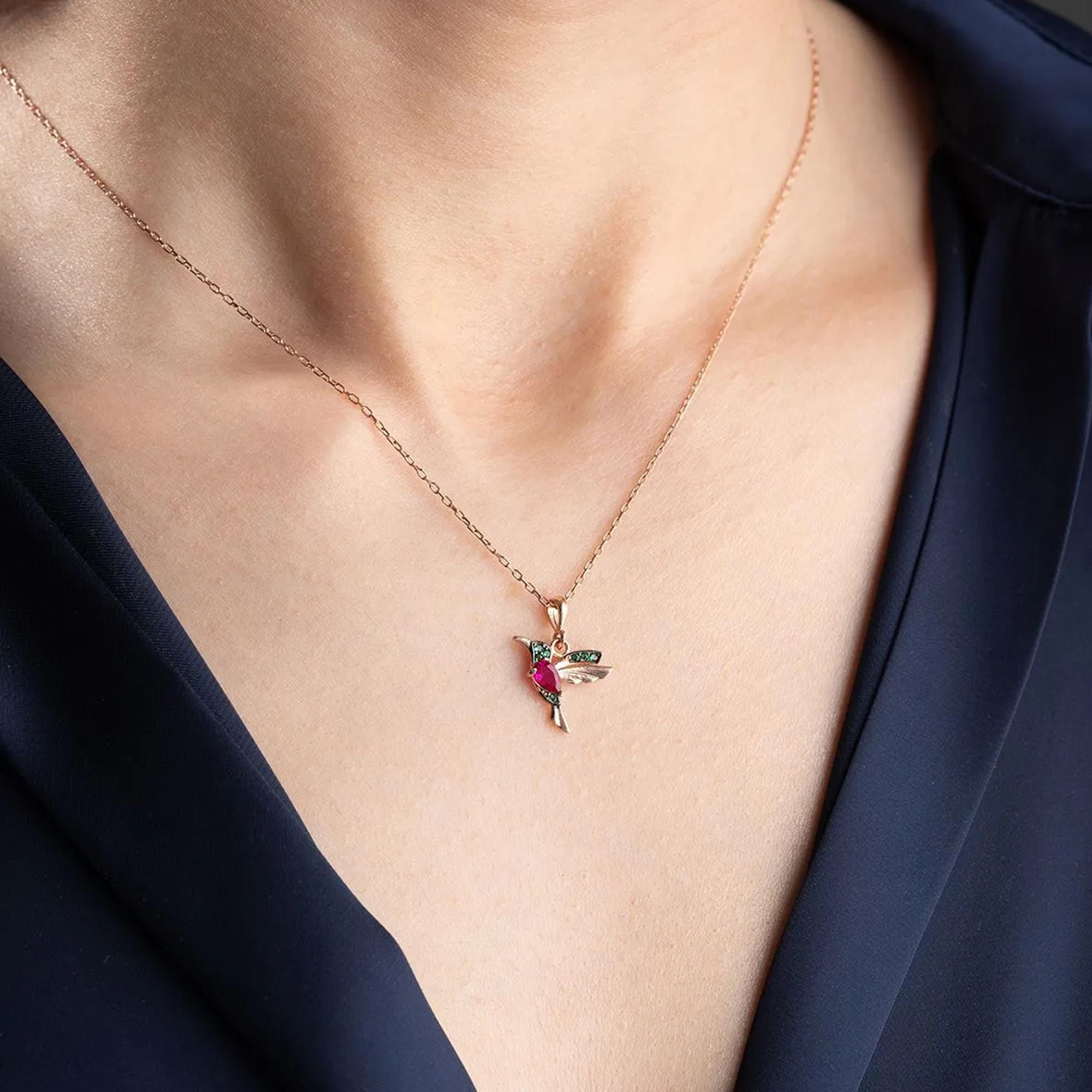 Colorful Tiny Hummingbird Necklace - Gift For Bird Lovers