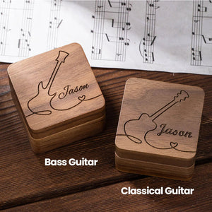 Personalized Wooden Guitar Storage Case and Picks with Engraved Text Gift for Guitar Lover