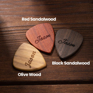 Personalized Wooden Guitar Storage Case and Picks with Engraved Text Gift for Guitar Lover