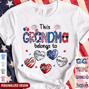 Personalized This Grandma Belongs To Sweet Heart Grandkids 4th Of July T-Shirt