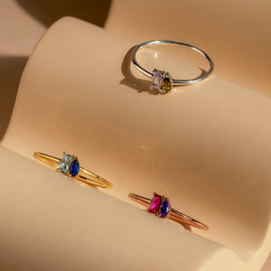 Mini Toi et Moi - Personalized Birthstone Ring, Anniversary Gift for Couples