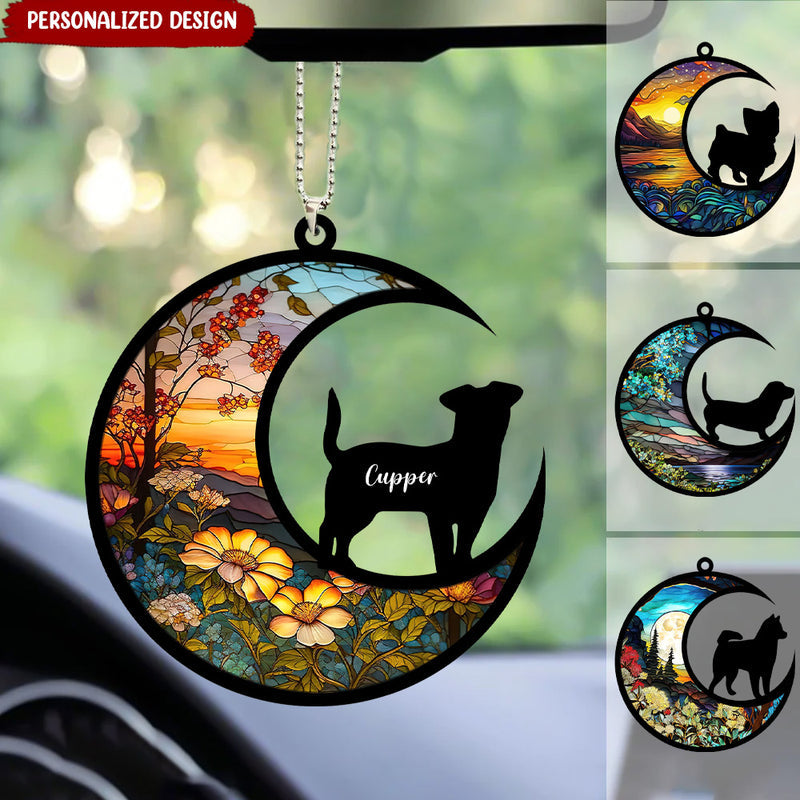 Customized Puppy Pet Dog Breeds On Moon Car Ornament