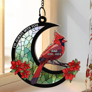 Personalized Memorial Cardinal Stained Glass Moon Sun Catcher Ornament