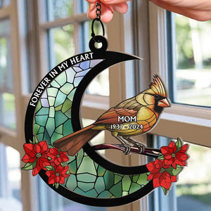 Personalized Memorial Cardinal Stained Glass Moon Sun Catcher Ornament