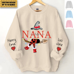 Personalized Grandma Mimi Auntie life christmas witch with grandkids Sweatshirt