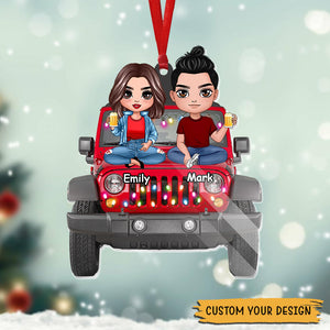 Couple With Car - Personalized Christmas Acrylic Ornament - Best Gift For Couple, For Christmas