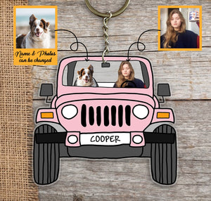 Personalized Family/Pet Photo Keychain - Off Road Car Dog Cat Photos Keychain