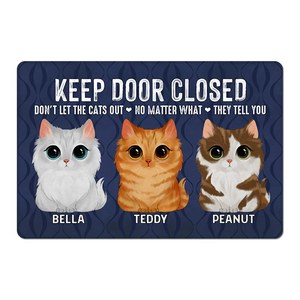 Keep Door Closed Watercolor Cute Cats Personalized Doormat - Gift For Cat Lovers