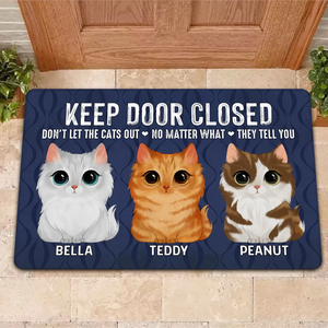 Keep Door Closed Watercolor Cute Cats Personalized Doormat - Gift For Cat Lovers