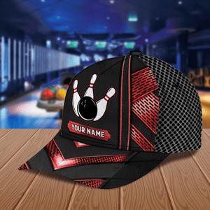 Black And Red Bowling Personalized Classic Cap, Personalized Gift for Bowling Lovers