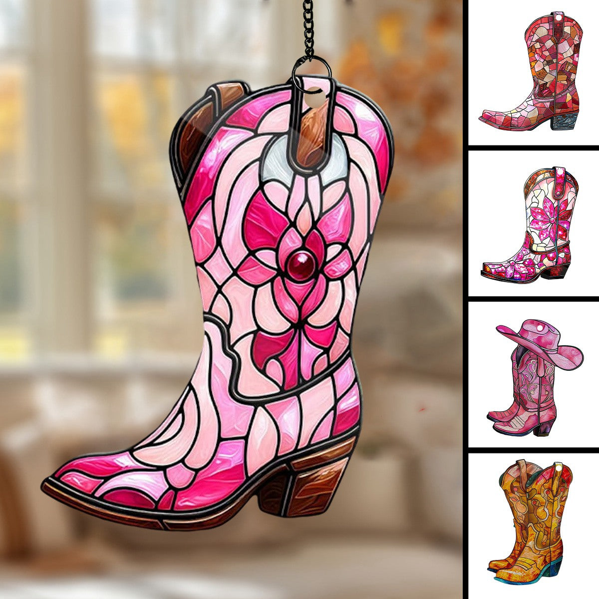 Colorful Cowgirl Boots Suncatcher Ornament - Gift For Cowgirls