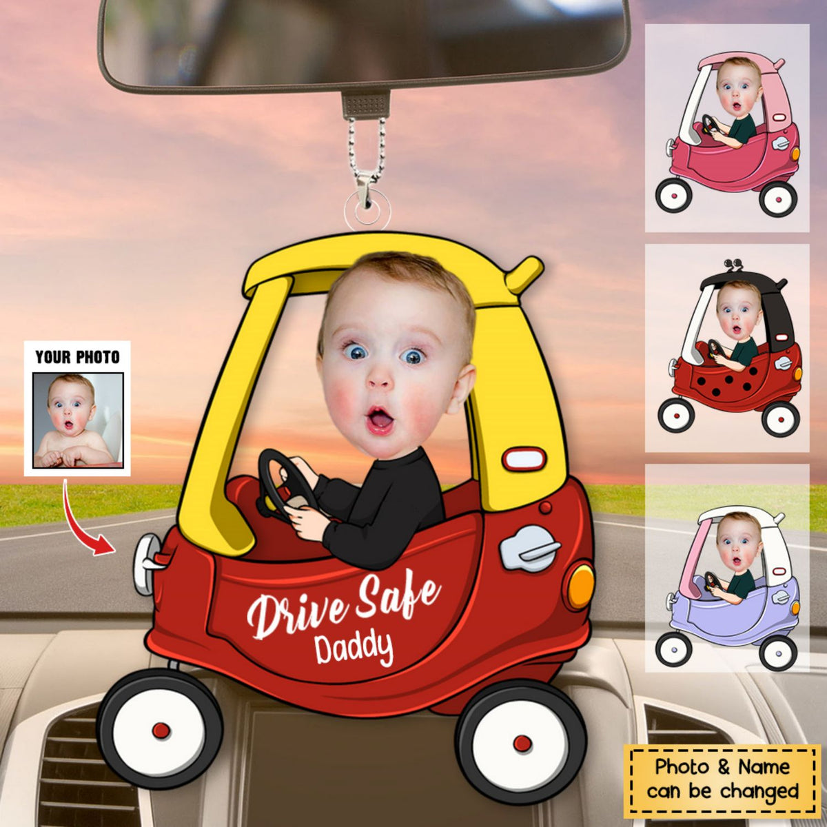 Drive Safe Daddy - Personalized Car Photo Ornament-v2 - roadsir