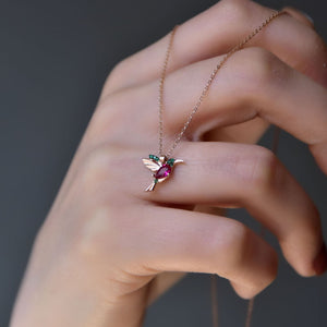 Colorful Tiny Hummingbird Necklace - Gift For Bird Lovers