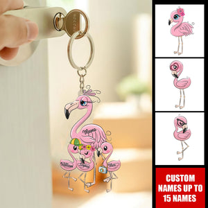 Grandma Love Flamingo - Personalized Acrylic Keychain - Gift For Mom, Grandma