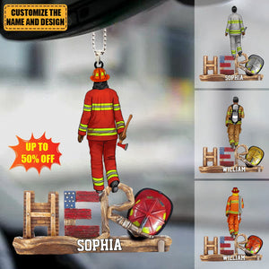 Firefighter - The Hero, Personalized Acrylic Custom Shape Christmas/Car Ornament,  Gift For Firefighter