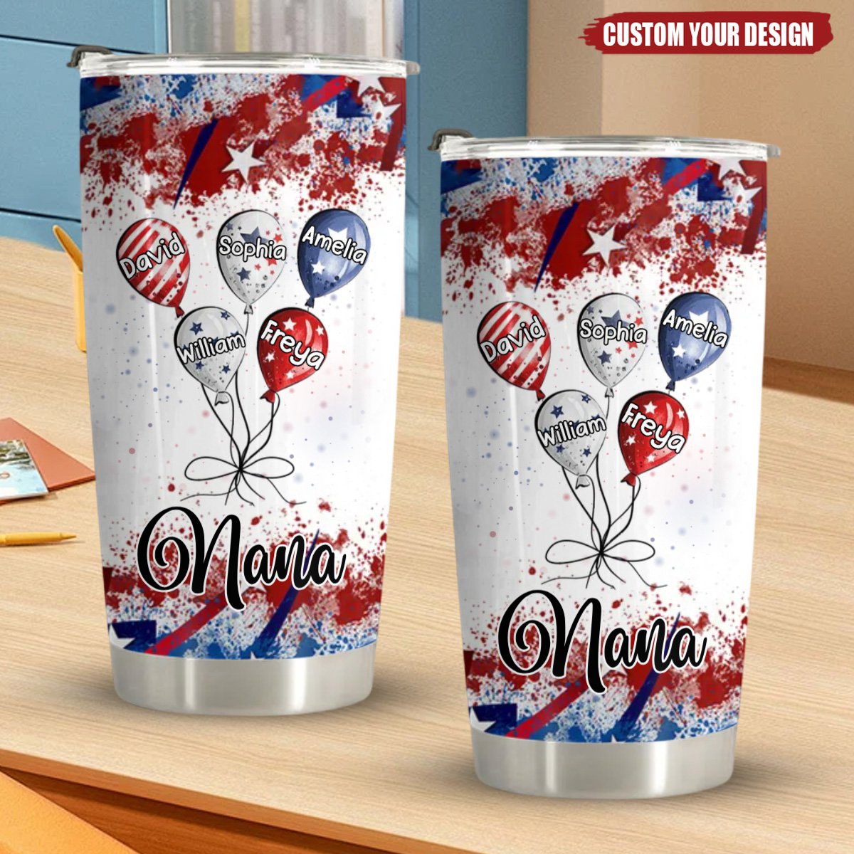 4th July Grandma Auntie Mom Little Balloon Kids American Flag Pattern Personalized Tumbler