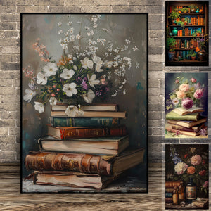 Vintage Flowers And Books Poster- Gift For Book Lovers