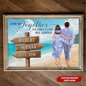 Personalized Couple Embracing & Walking On The Beach Poster - Gift For Couple,Boyfriend, Girlfriend, Husband, Wife