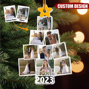 Custom Year & Photo - Photo Family-Couple-Pet Tree Christmas - Personalized Acrylic Photo Ornament