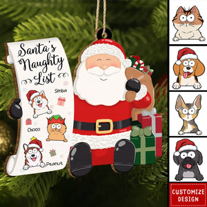 2024 New Release Santa's Naughty List Funny Christmas Cartoon Dogs Cats - Personalized Wooden Ornament