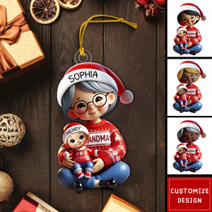 Grandma Grandkids Sitting Crossed Legs Personalized Christmas Ornament-2024 New Release