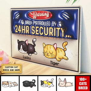 Warning Area Patrolled By Cute Sleeping Cats Personalized 3D Inflated Metal Sign, Gift for Cat Mom, Cat Dad, Cat Lovers