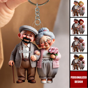 Old Cartoon Couple Holding Hand-Personalized Keychain-Valentine's Gift