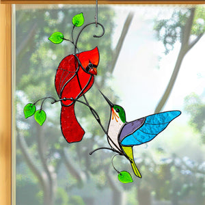 Hummingbird Stained Memorial Window Hanging Suncatcher Ornament Gift For Bird Lovers