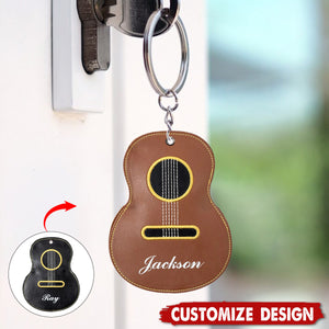 Personalized Guitar-Shaped Portable PU Leather Keychain-Gift for Guitar Player