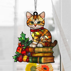 Book Cat Suncatcher Hanging-Gift For Cat and Books Lovers