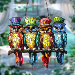 Whimsy Wonders Four Colorful Owls Suncatcher-Gift for Mom, Grandma,Family,Friends