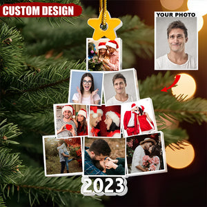 Custom Year & Photo - Photo Family-Couple-Pet Tree Christmas - Personalized Acrylic Photo Ornament