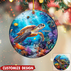 Personalized Sea Turtle Christmas Ceramic Ornament Gift For Turtle Lover-2024 New Release