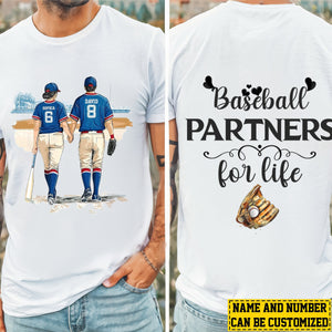 Baseball Partners For Life-Personalized Couple Baseball Two-sided T-shirt-Gift For Baseball Lovers