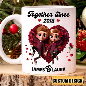 Together Since-Personalized Rose Heart Couple Mug, Anniversary Gift For Couple