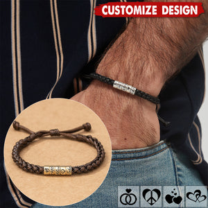 Personalized Men Women Woven Leather Bracelet - Gift For Husband,Wife,Anniversary