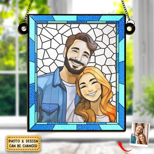 Custom Photo Love You More Every Day - Couple Personalized Window Hanging Suncatcher