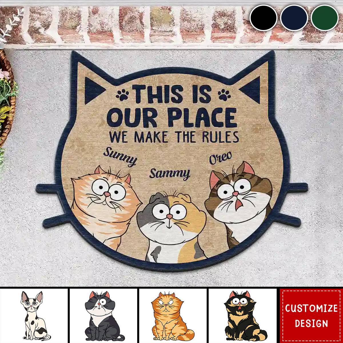 Funny Cartoon Cats We Make The Rules - Personalized Custom Shaped Doormat