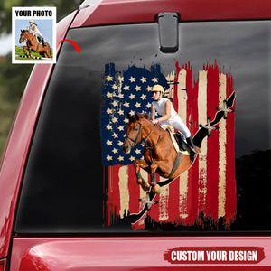 Personalized America horse flag printed decal -  gift for horse lovers