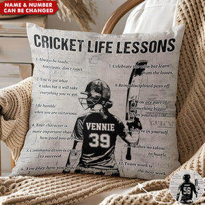 Personalized Cricket Life Lessons Pillow-Gift For Cricket Lovers