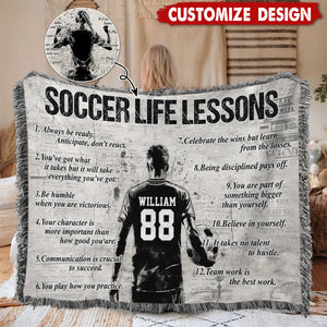 Personalized  Soccer Life Lesson Tapestry Woven Blanket - Gift For Soccer Lovers