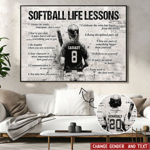 Personalized Softball Life Lessons Poster- Gift For Softball Lovers