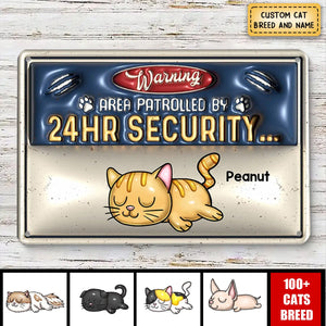 Warning Area Patrolled By Cute Sleeping Cats Personalized 3D Inflated Metal Sign, Gift for Cat Mom, Cat Dad, Cat Lovers