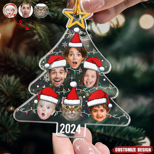 2024 New Release Custom Face Christmas Tree With Led Light Funny Family - Personalized Acrylic Photo Ornament