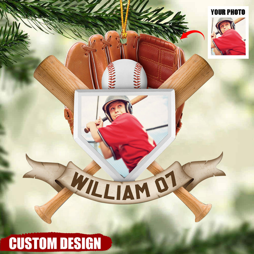 Christmas Gift For Baseball Son - Personalized Acrylic Photo Ornament