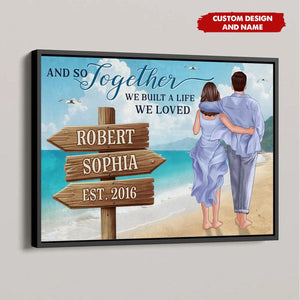 Personalized Couple Embracing & Walking On The Beach Poster - Gift For Couple,Boyfriend, Girlfriend, Husband, Wife