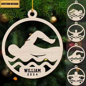 Personalized Wooden Swimming Ornament - Gift For Swimming Lover - 2024 New Release